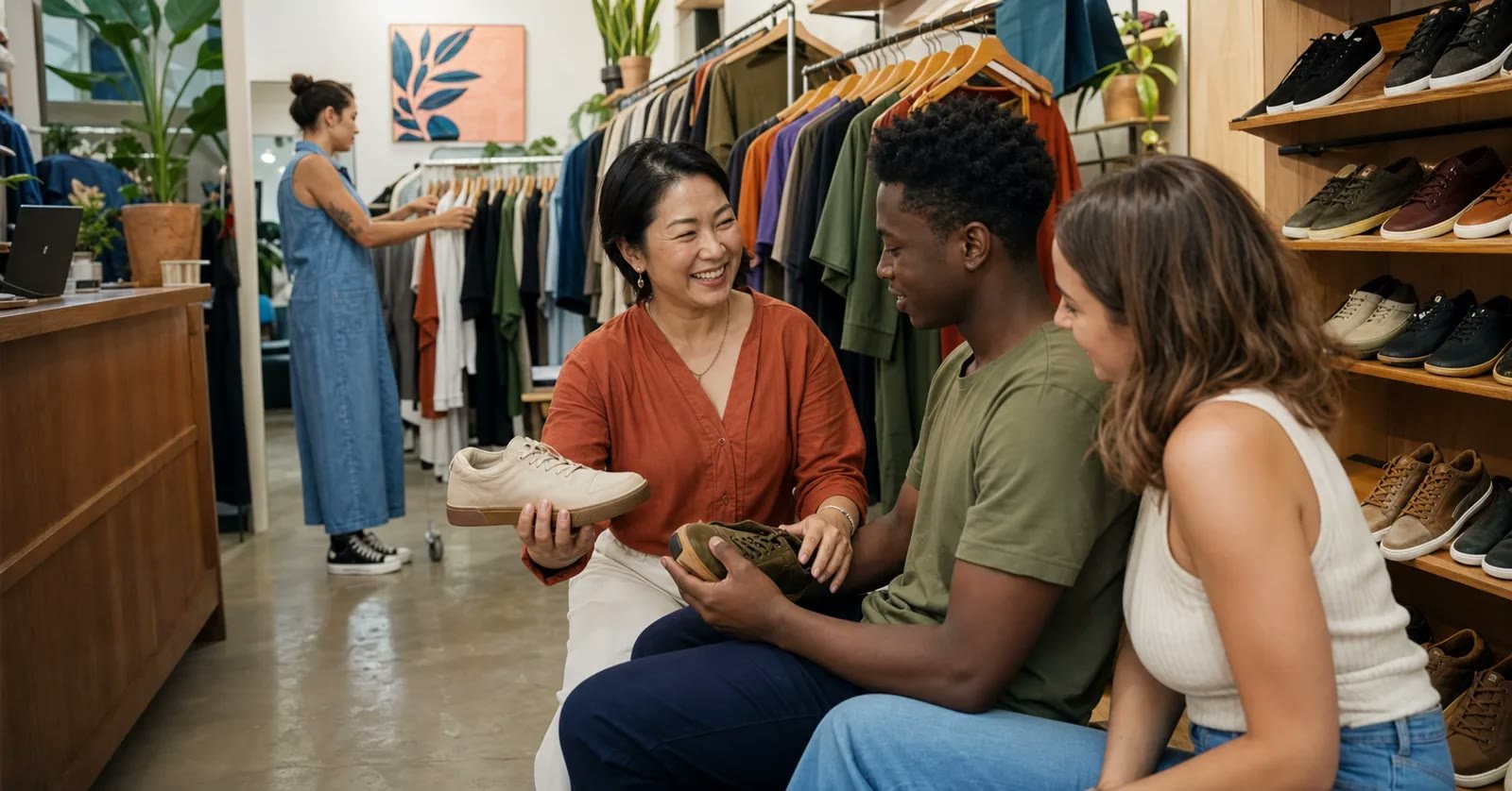 Profissionais de Moda e calçados em uma situação real de trabalho
