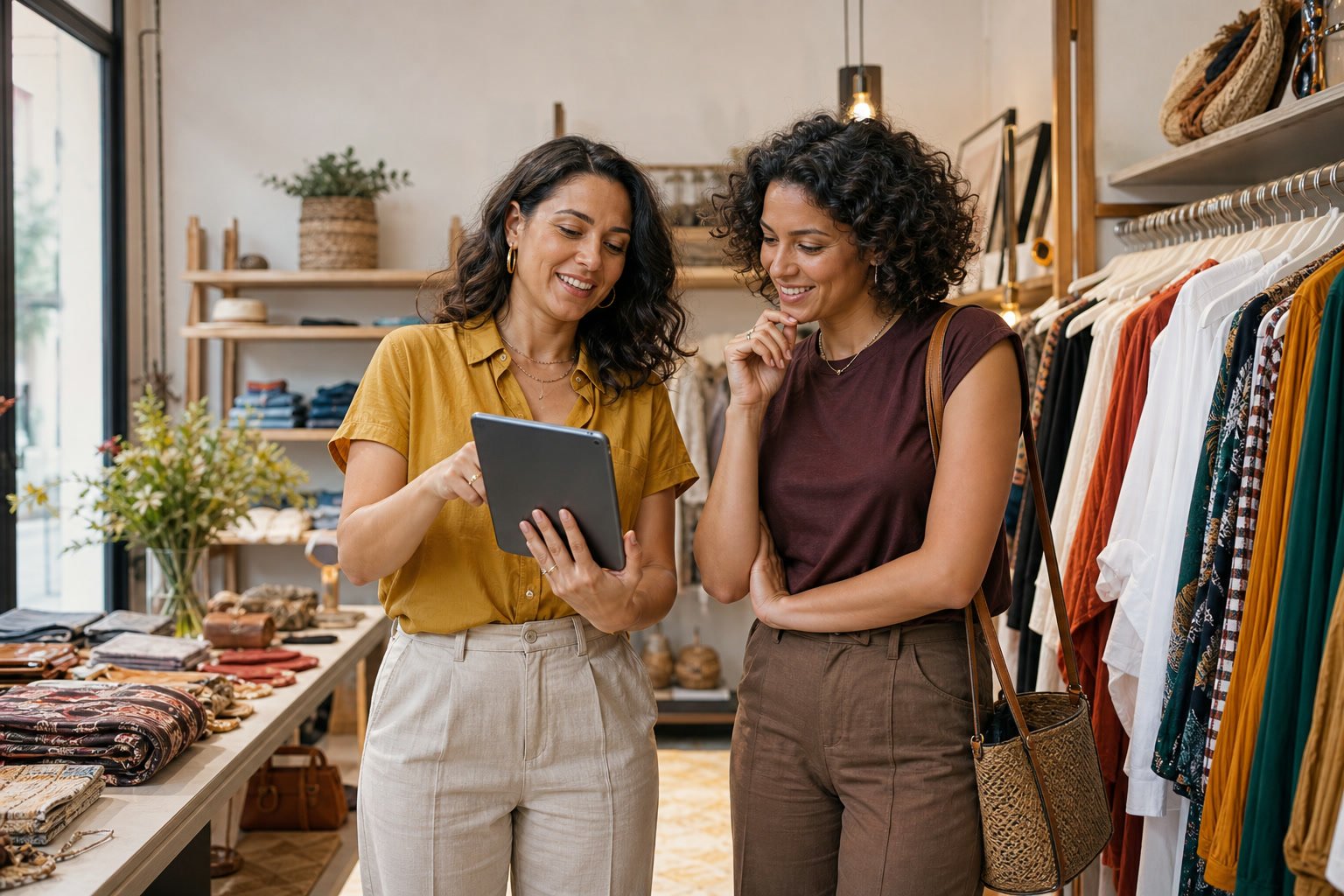 Cliente da Mokili One apresentando uma recomendação a outro empreendedor local sem exibir interface inventada
