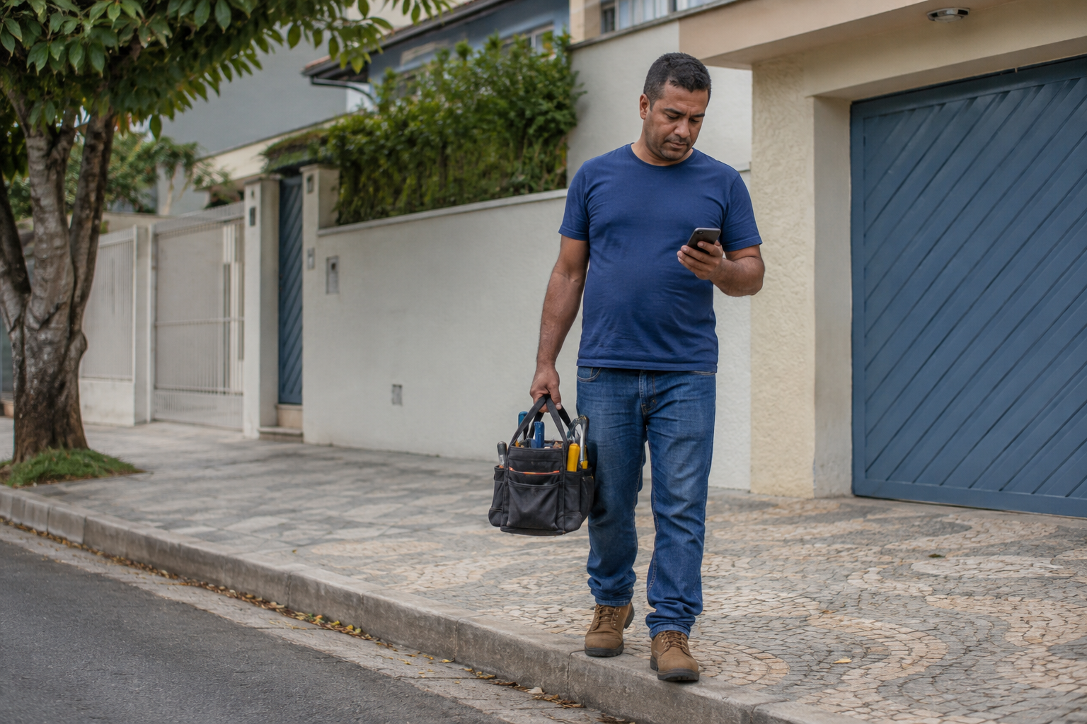 Profissional autônomo de reparos conferindo a próxima visita