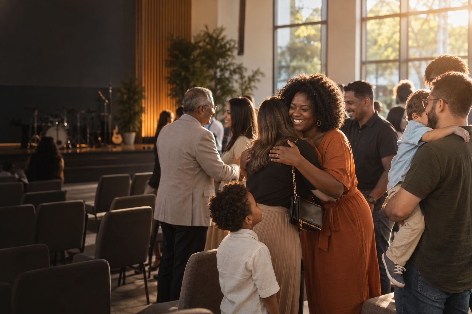 Comunidade de uma igreja evangélica brasileira em encontro acolhedor